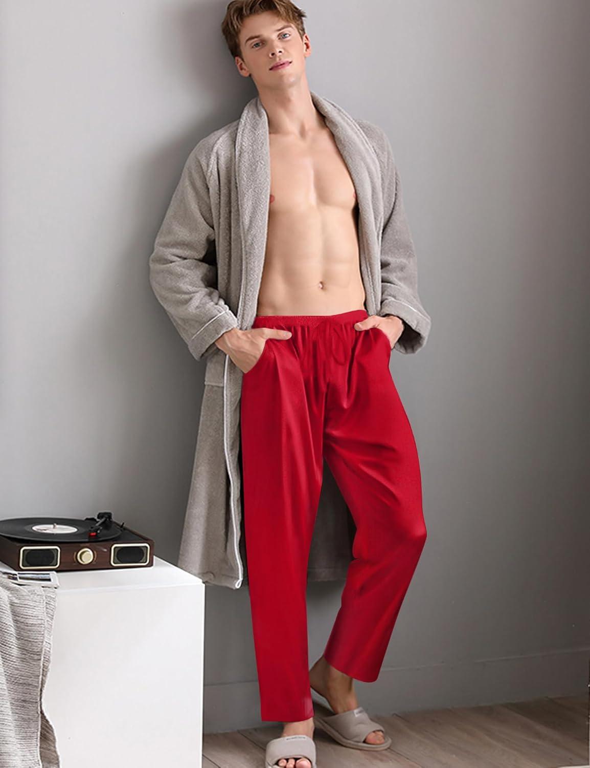 imageSWOMOG Mens Satin Silk Pajama Pant Long Pj Bottoms Soft Lounge Sleep Pants with Pockets amp DrawstringRed