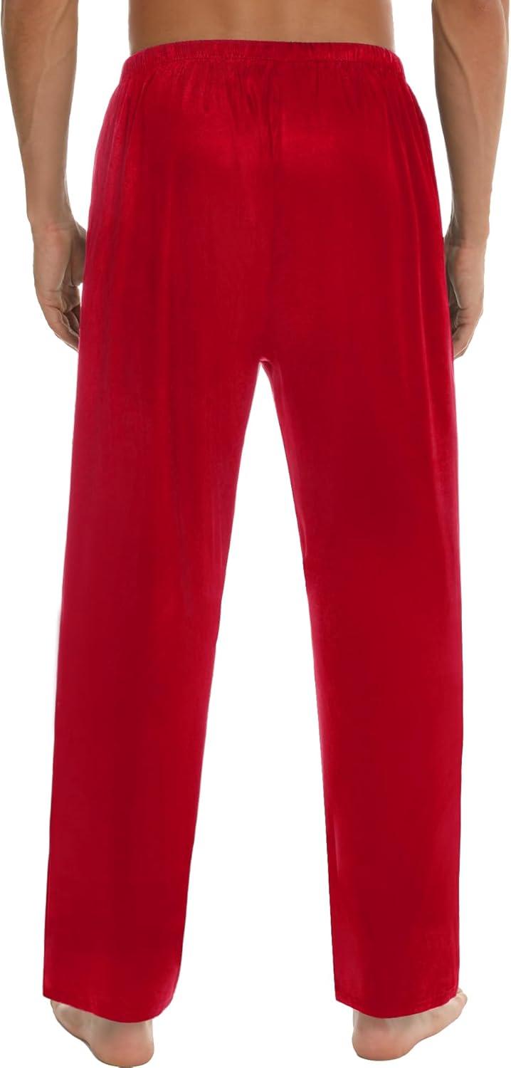 imageSWOMOG Mens Satin Silk Pajama Pant Long Pj Bottoms Soft Lounge Sleep Pants with Pockets amp DrawstringRed