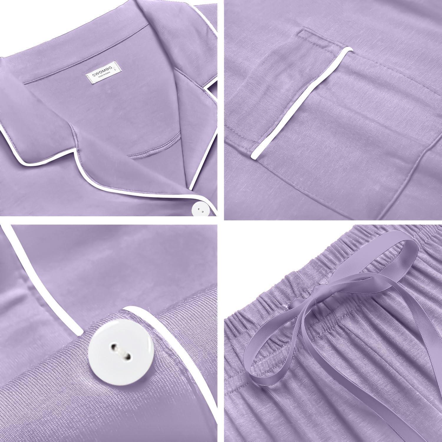 imageSWOMOG Womens Button Down Pajamas Set Short Sleeve Sleepwear Bride Soft Pj Lounge Sets XS3XLLight Purple