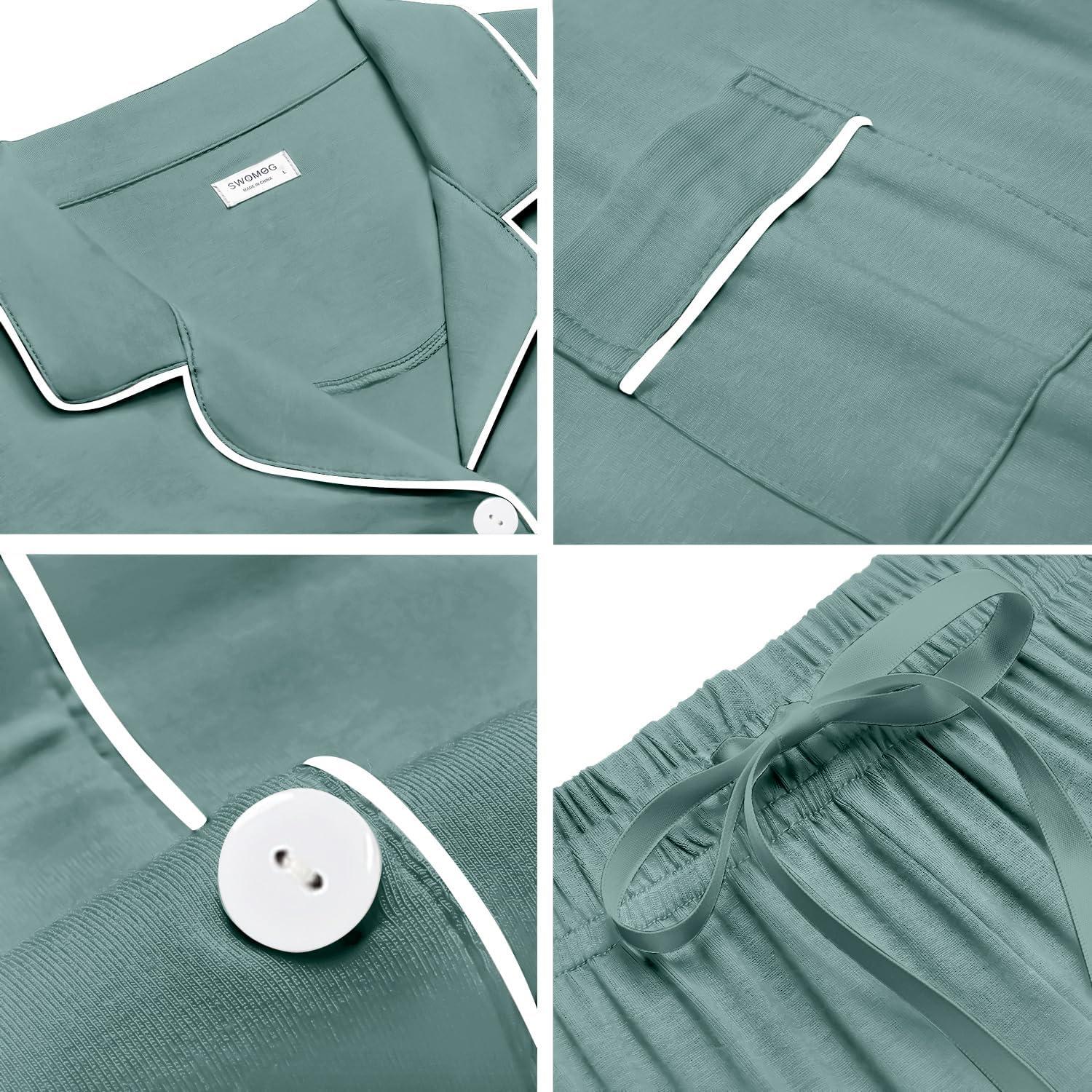 imageSWOMOG Womens Button Down Pajamas Set Short Sleeve Sleepwear Bride Soft Pj Lounge Sets XS3XLMoss Green