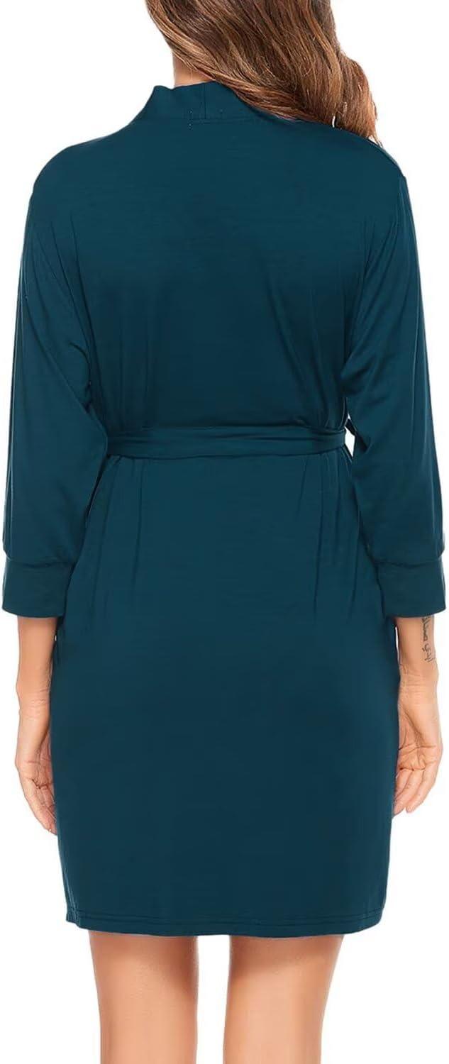 imageSWOMOG Womens Maternity Nursing Robe Pregnancy Breastfeeding Bathrobes 3 in 1 Labor Delivery Nightgowns34 Sleeve Blue Green