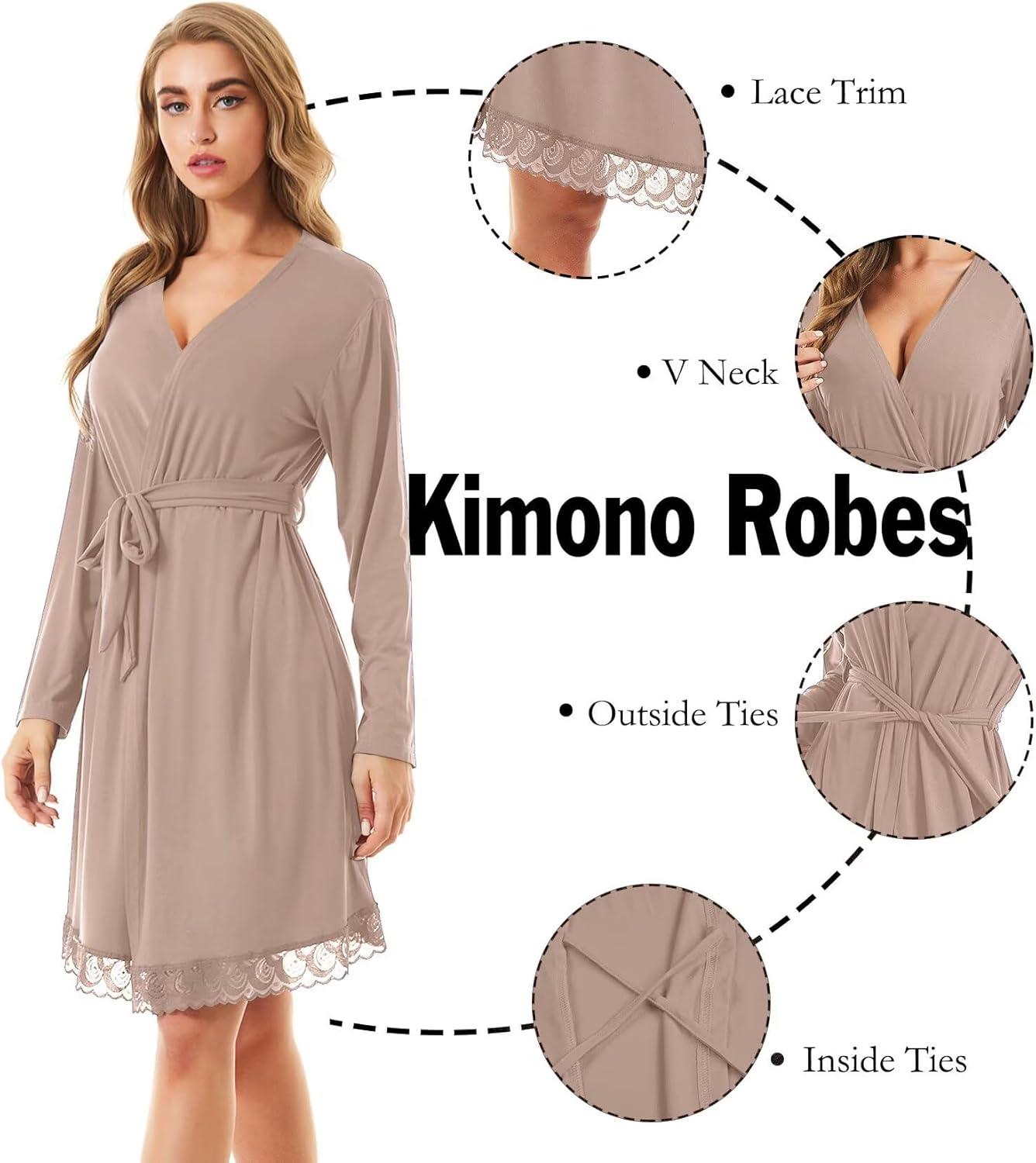 imageSWOMOG Womens Maternity Nursing Robe Pregnancy Breastfeeding Bathrobes 3 in 1 Labor Delivery NightgownsLong Sleevelight Brown