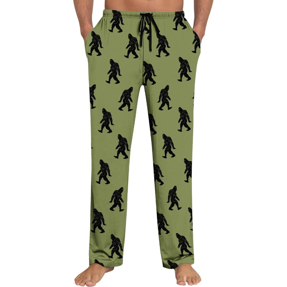 imageSWOMOG Mens Modal Pajama Pants Soft Lounge Pants Sleep Pj Bottoms with Button Fly amp Drawstring amp PocketsArmy Green Bigfoot