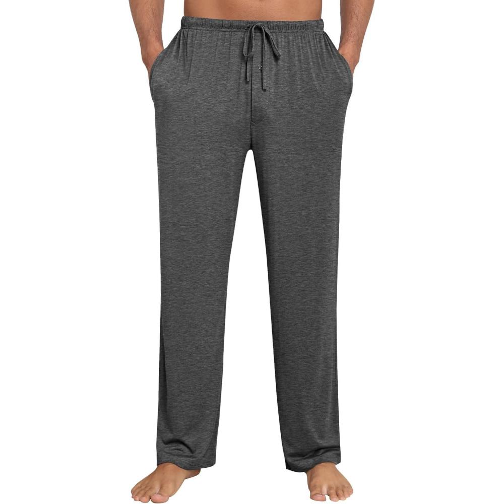 imageSWOMOG Mens Modal Pajama Pants Soft Lounge Pants Sleep Pj Bottoms with Button Fly amp Drawstring amp PocketsDeep Grey