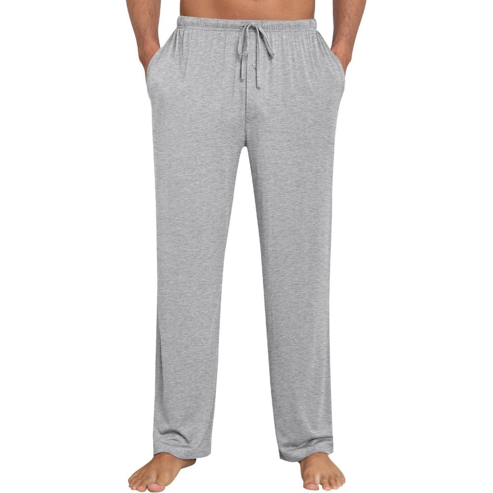 imageSWOMOG Mens Modal Pajama Pants Soft Lounge Pants Sleep Pj Bottoms with Button Fly amp Drawstring amp PocketsGrey