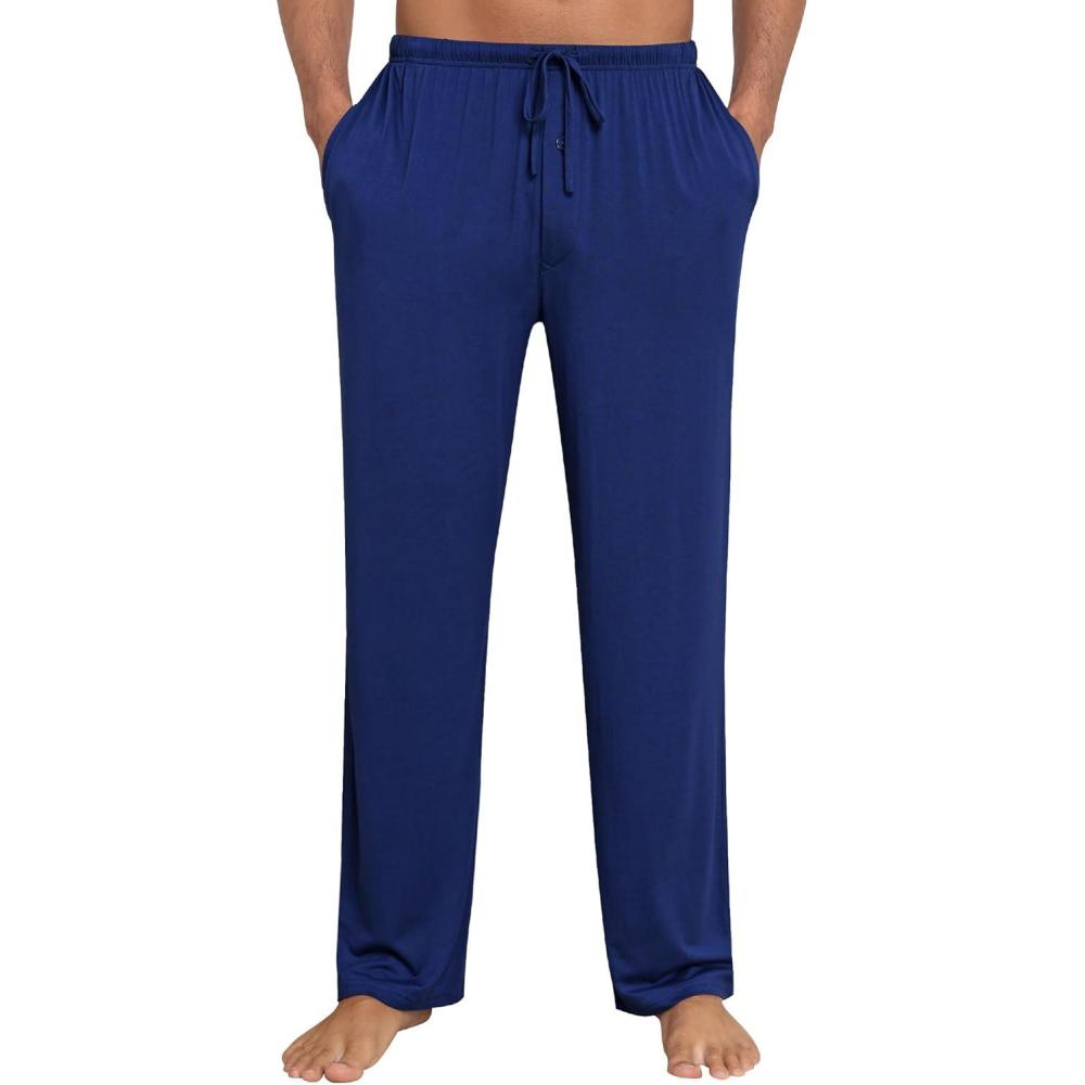 imageSWOMOG Mens Modal Pajama Pants Soft Lounge Pants Sleep Pj Bottoms with Button Fly amp Drawstring amp PocketsNavy Blue