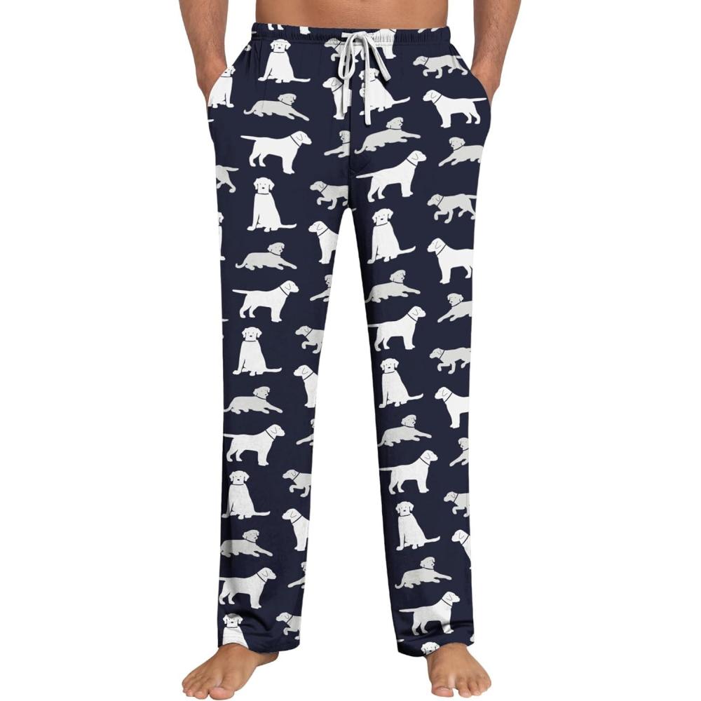 imageSWOMOG Mens Modal Pajama Pants Soft Lounge Pants Sleep Pj Bottoms with Button Fly amp Drawstring amp PocketsNavy Blue Dogs