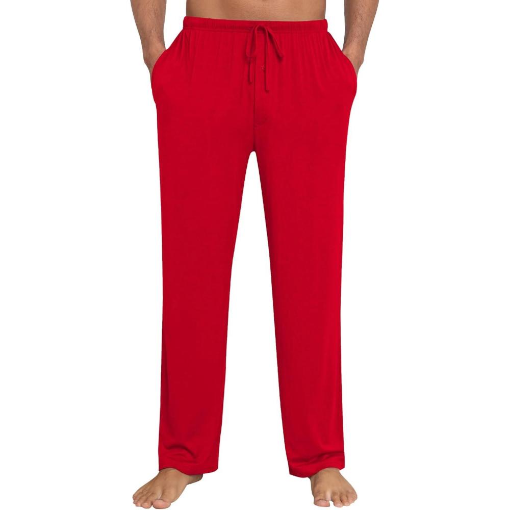imageSWOMOG Mens Modal Pajama Pants Soft Lounge Pants Sleep Pj Bottoms with Button Fly amp Drawstring amp PocketsRed