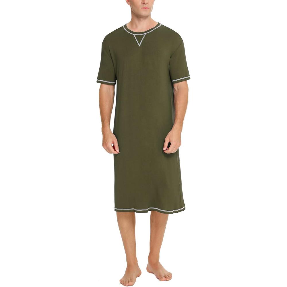 imageSWOMOG Mens Nightshirt Short Sleeve Nightgown Soft Loose Sleepwear Lightweight Nightwear Comfy Henley Sleep Shirt SXXLArmy Green