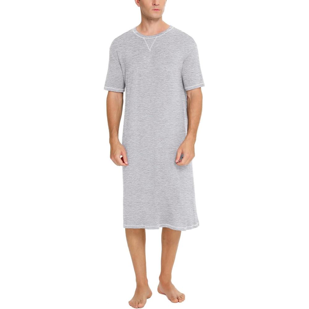 imageSWOMOG Mens Nightshirt Short Sleeve Nightgown Soft Loose Sleepwear Lightweight Nightwear Comfy Henley Sleep Shirt SXXLGrey