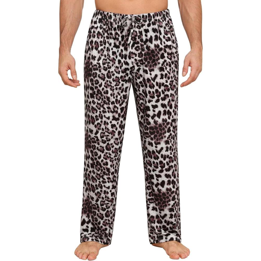 imageSWOMOG Mens Pajama Pants Soft Sleepwear Pant Lounge Pj Bottoms with Drawstring amp Button Fly amp PocketsGrey Leopard Print