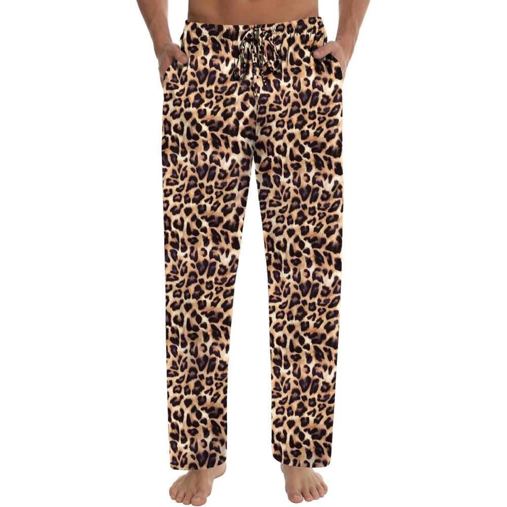 imageSWOMOG Mens Satin Silk Pajama Pant Long Pj Bottoms Soft Lounge Sleep Pants with Pockets amp DrawstringLeopard Print