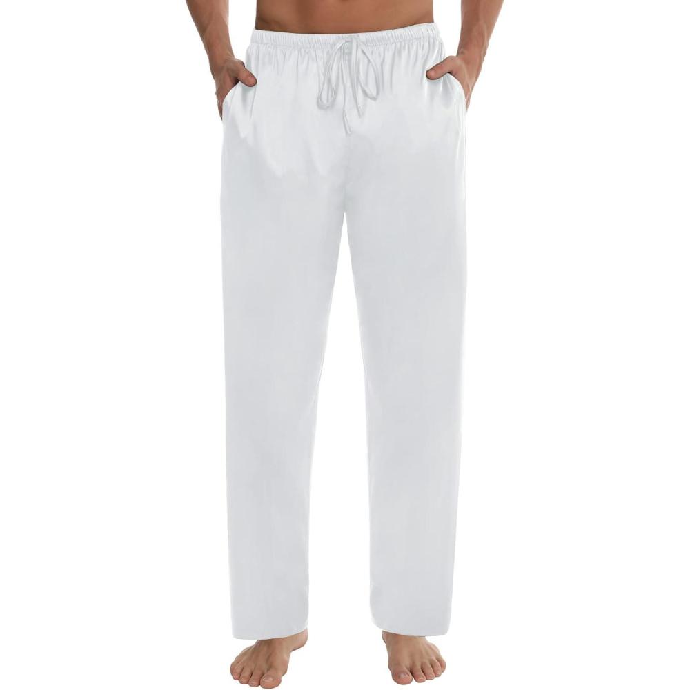 imageSWOMOG Mens Satin Silk Pajama Pant Long Pj Bottoms Soft Lounge Sleep Pants with Pockets amp DrawstringWhite
