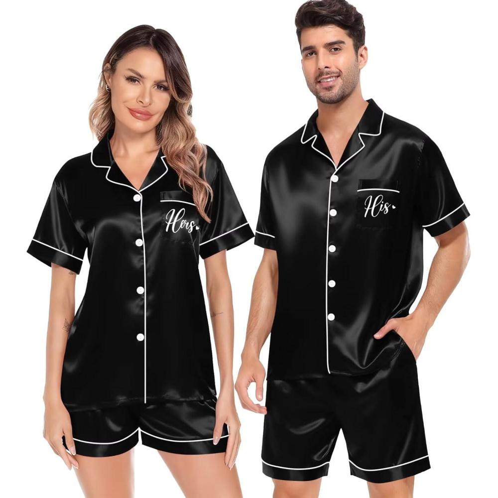 imageSWOMOG Satin Matching Pajamas Sets Couple Silk Button Down Nightwear Women amp Men Short Sleeve Sleepwear 2 Pieces LoungewearBe Everything