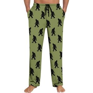 SWOMOG Mens Modal Pajama Pants Soft Lounge Pants Sleep Pj Bottoms with Button Fly & Drawstring & Pockets(Army Green Bigfoot)