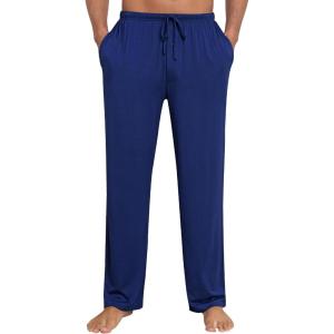 SWOMOG Mens Modal Pajama Pants Soft Lounge Pants Sleep Pj Bottoms with Button Fly & Drawstring & Pockets(Navy Blue)