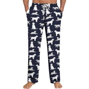 SWOMOG Mens Modal Pajama Pants Soft Lounge Pants Sleep Pj Bottoms with Button Fly & Drawstring & Pockets(Navy Blue Dogs)