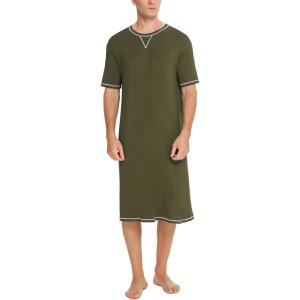 SWOMOG Men’s Nightshirt Short Sleeve Nightgown Soft Loose Sleepwear Lightweight Nightwear Comfy Henley Sleep Shirt S-XXL(Army Green)
