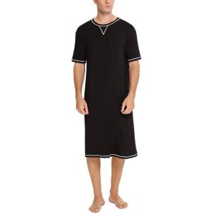 SWOMOG Men’s Nightshirt Short Sleeve Nightgown Soft Loose Sleepwear Lightweight Nightwear Comfy Henley Sleep Shirt S-XXL(Black)