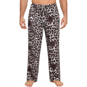 SWOMOG Mens Pajama Pants Soft Sleepwear Pant Lounge Pj Bottoms with Drawstring & Button Fly & Pockets(Grey Leopard Print)