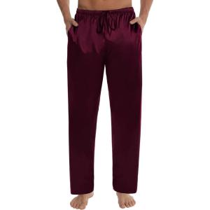 SWOMOG Men’s Satin Silk Pajama Pant Long Pj Bottoms Soft Lounge Sleep Pants with Pockets & Drawstring(Deep Wine Red)