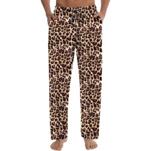 SWOMOG Men’s Satin Silk Pajama Pant Long Pj Bottoms Soft Lounge Sleep Pants with Pockets & Drawstring(Leopard Print)