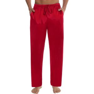 SWOMOG Men’s Satin Silk Pajama Pant Long Pj Bottoms Soft Lounge Sleep Pants with Pockets & Drawstring(Red)