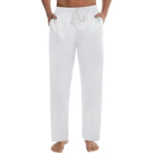 SWOMOG Men’s Satin Silk Pajama Pant Long Pj Bottoms Soft Lounge Sleep Pants with Pockets & Drawstring(White)