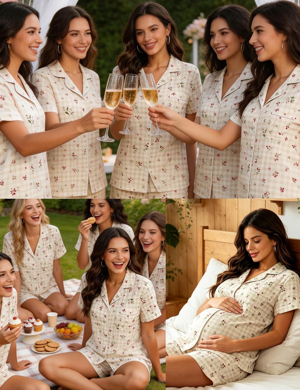 imageSWOMOG 100 Cotton Pajamas for Women Set 2 Pieces Button Down Pjs Set Short Sleeve with Pockets Soft Loungewear XSXXLCherry Bow Gingham