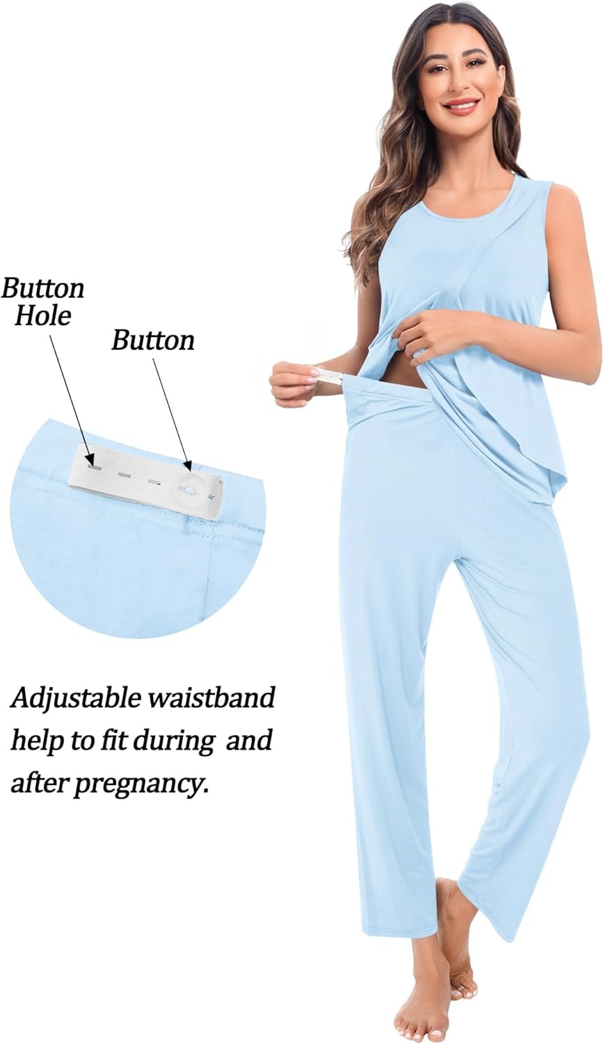 imageSWOMOG Maternity Nursing Robe Set 3 PCS Postpartum Breastfeeding Pajamas Hospital Pregnancy Pjs Double Layer Lounge SetBaby Blue