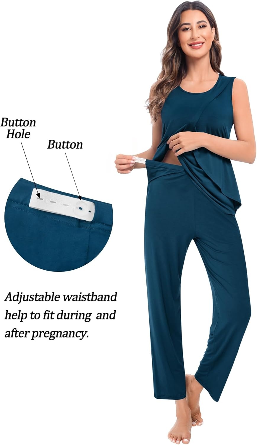 imageSWOMOG Maternity Nursing Robe Set 3 PCS Postpartum Breastfeeding Pajamas Hospital Pregnancy Pjs Double Layer Lounge SetOxford Blue