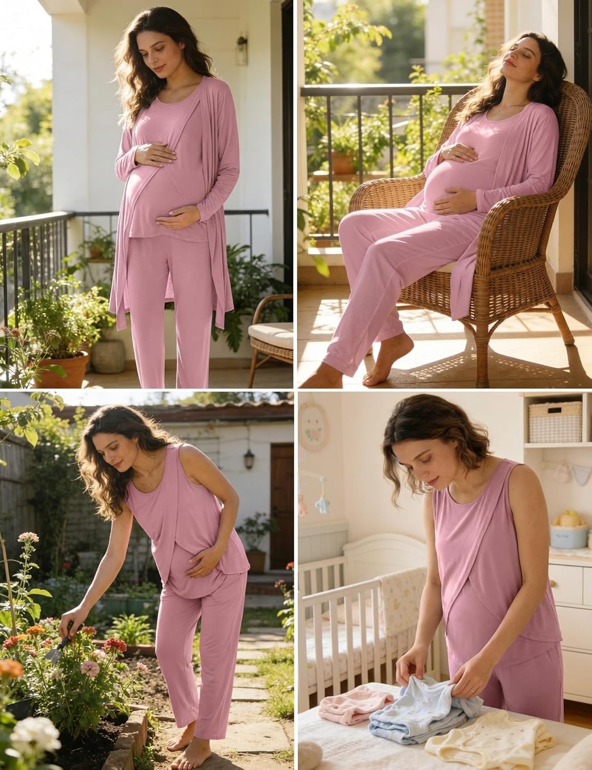 imageSWOMOG Maternity Nursing Robe Set 3 PCS Postpartum Breastfeeding Pajamas Hospital Pregnancy Pjs Double Layer Lounge SetTaro Purple