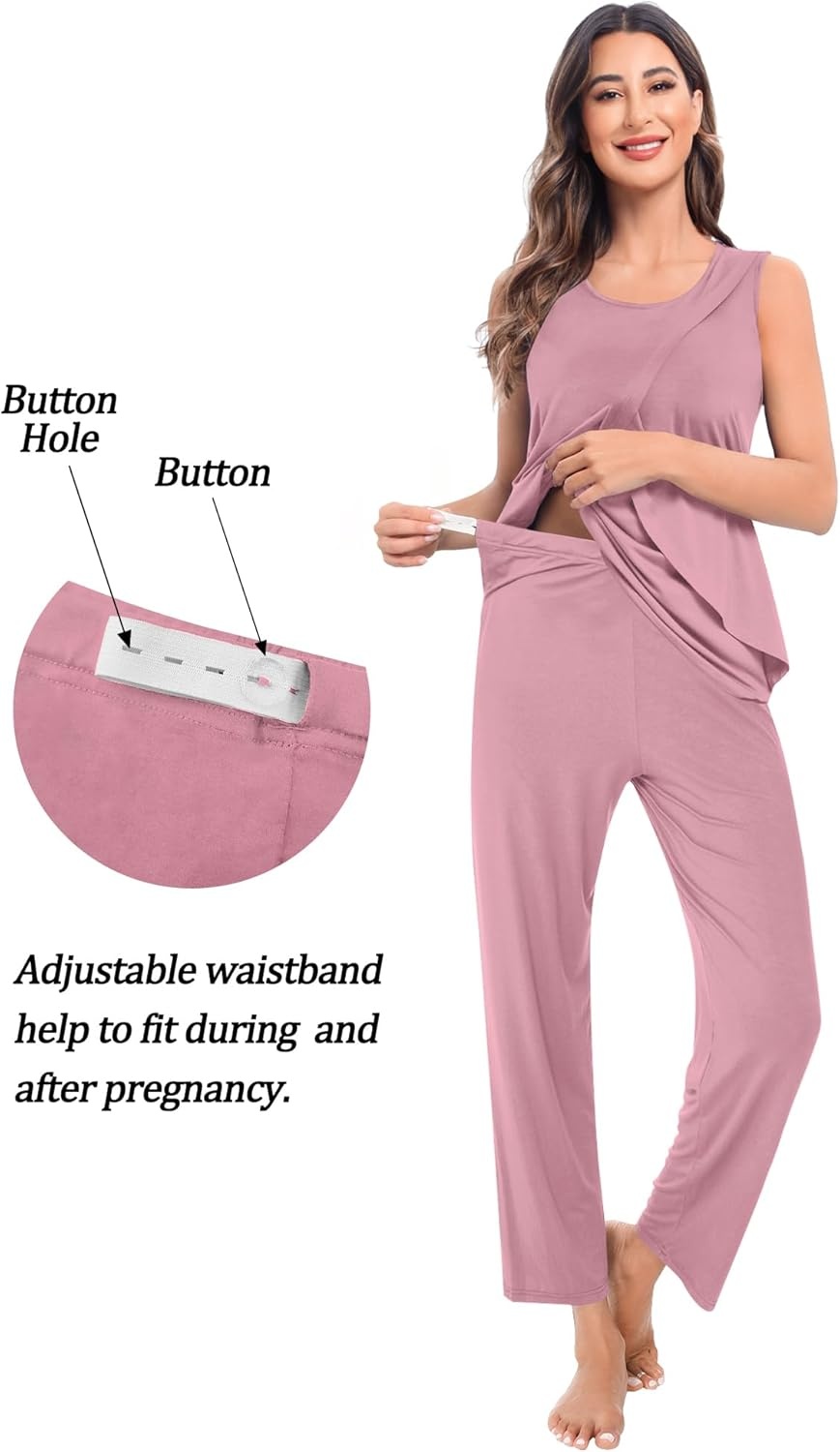 imageSWOMOG Maternity Nursing Robe Set 3 PCS Postpartum Breastfeeding Pajamas Hospital Pregnancy Pjs Double Layer Lounge SetTaro Purple