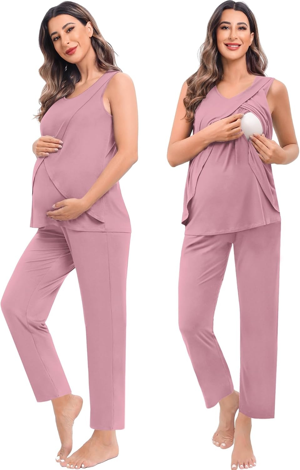 imageSWOMOG Maternity Nursing Robe Set 3 PCS Postpartum Breastfeeding Pajamas Hospital Pregnancy Pjs Double Layer Lounge SetTaro Purple