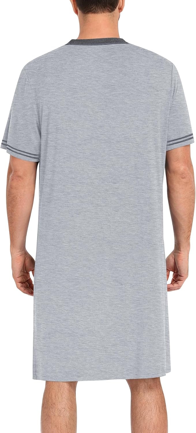 imageSWOMOG Mens Nightshirt Short Sleeve Nightgown Sleepwear Soft Loose Loungewear Lightweight Nightwear Comfy Sleep ShirtGray