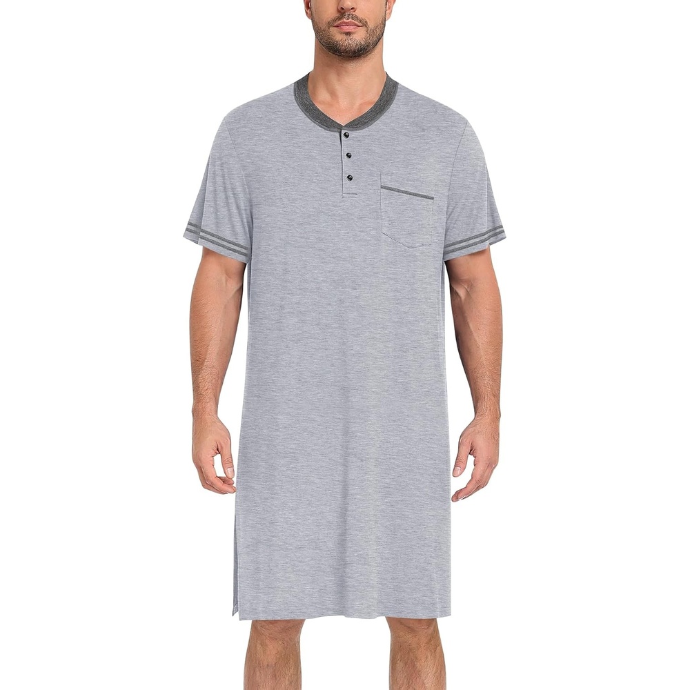 imageSWOMOG Mens Nightshirt Short Sleeve Nightgown Sleepwear Soft Loose Loungewear Lightweight Nightwear Comfy Sleep ShirtGray