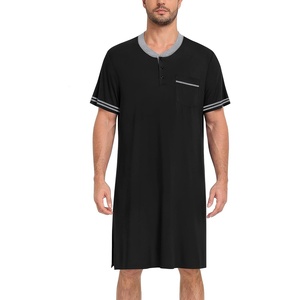SWOMOG Men’s Nightshirt Short Sleeve Nightgown Sleepwear Soft Loose Loungewear Lightweight Nightwear Comfy Sleep Shirt(Black)