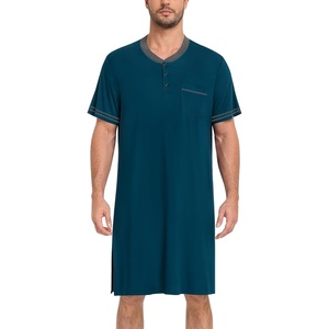 SWOMOG Men’s Nightshirt Short Sleeve Nightgown Sleepwear Soft Loose Loungewear Lightweight Nightwear Comfy Sleep Shirt(Deep Navy Blue)
