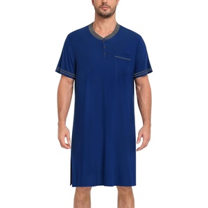 SWOMOG Men’s Nightshirt Short Sleeve Nightgown Sleepwear Soft Loose Loungewear Lightweight Nightwear Comfy Sleep Shirt(Navy Blue)