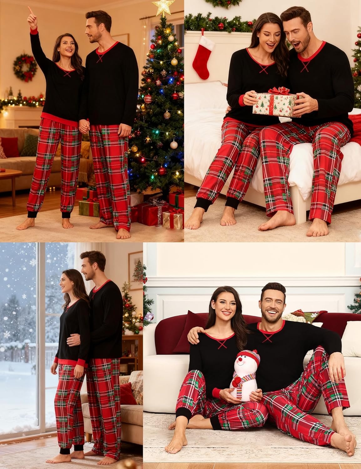 image:imageSWOMOG Christmas Pajamas Set for Couples Long Sleeve Sleepwear Women amp Men Matching Pjs Set Loungewear SetBig Red Plaid