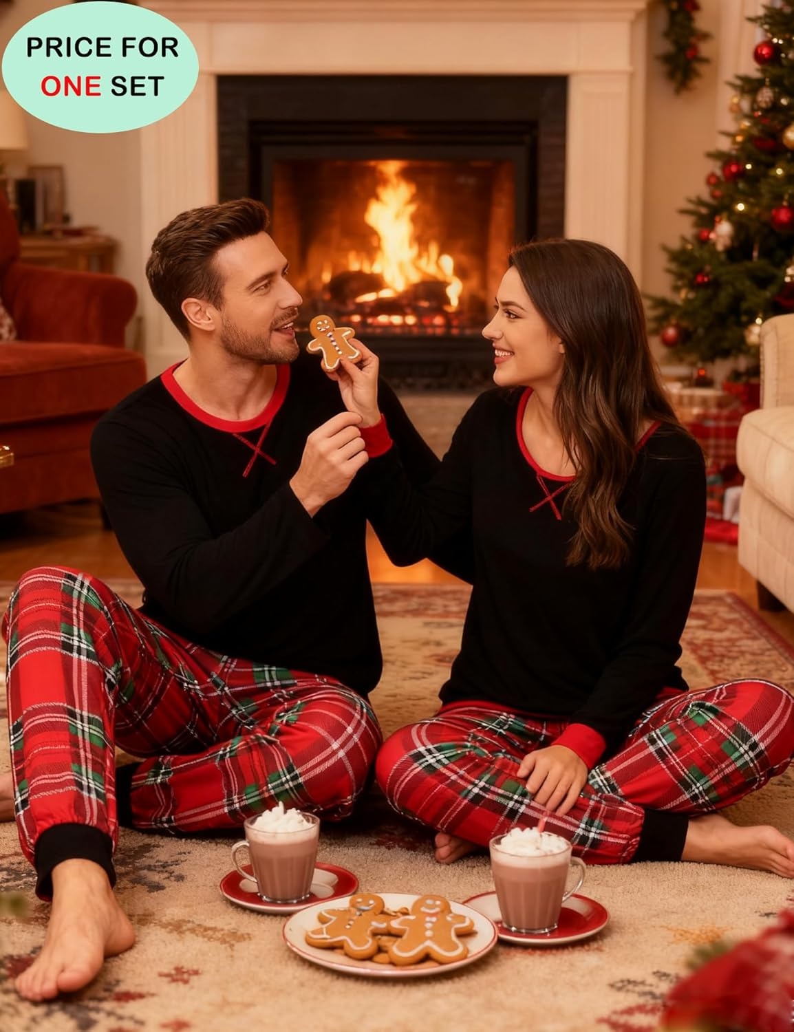 image:imageSWOMOG Christmas Pajamas Set for Couples Long Sleeve Sleepwear Women amp Men Matching Pjs Set Loungewear SetBig Red Plaid