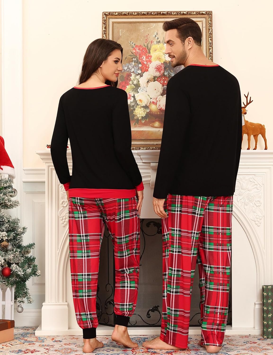 image:imageSWOMOG Christmas Pajamas Set for Couples Long Sleeve Sleepwear Women amp Men Matching Pjs Set Loungewear SetBig Red Plaid
