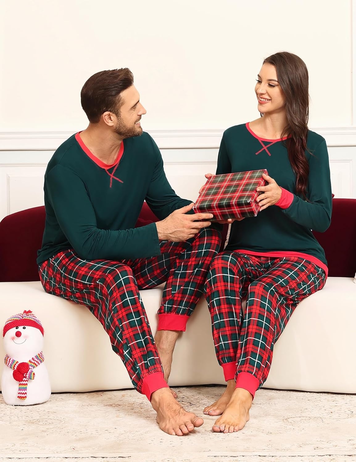 image:imageSWOMOG Christmas Pajamas Set for Couples Long Sleeve Sleepwear Women amp Men Matching Pjs Set Loungewear SetDeep Green