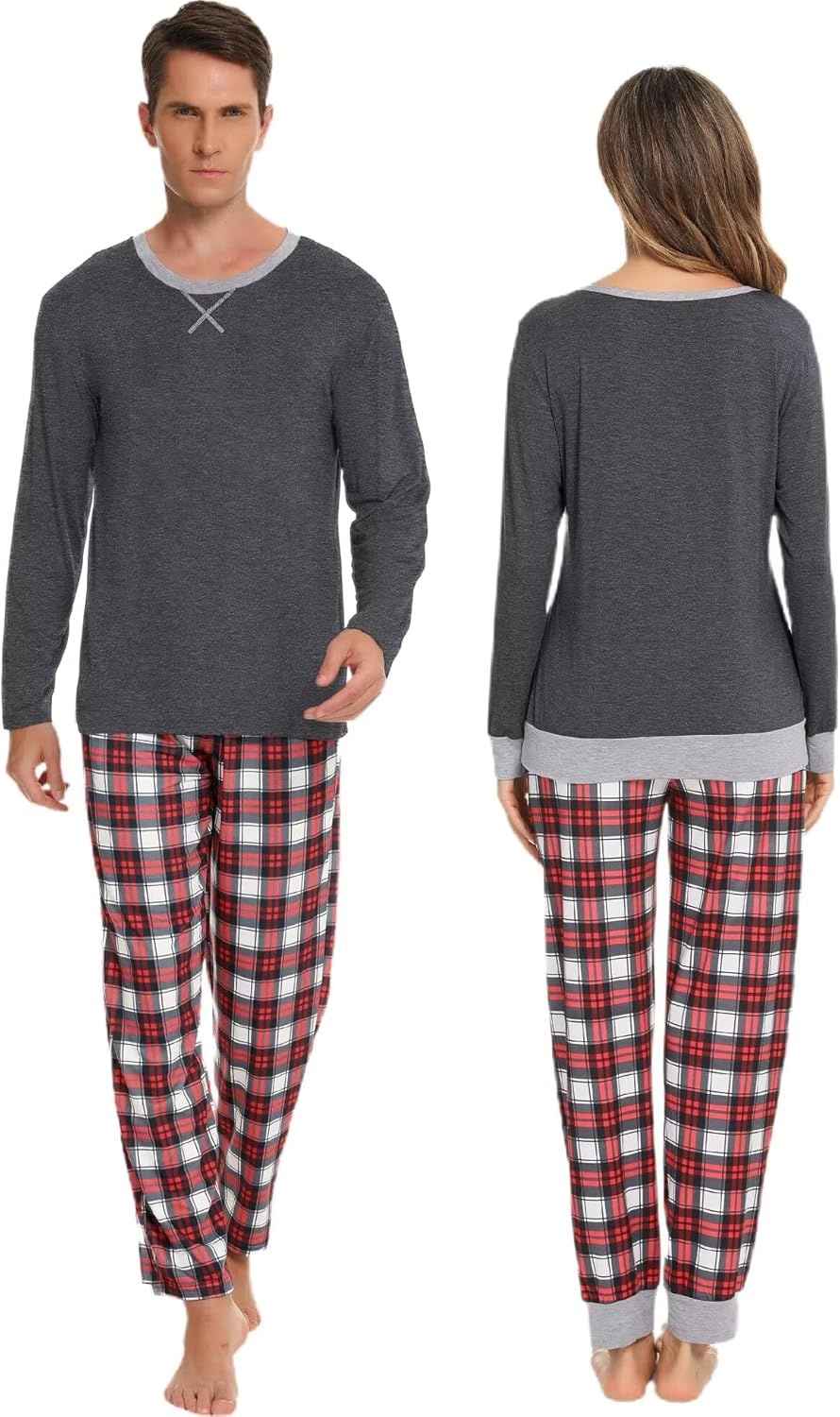 image:imageSWOMOG Christmas Pajamas Set for Couples Long Sleeve Sleepwear Women amp Men Matching Pjs Set Loungewear SetDeep Grey