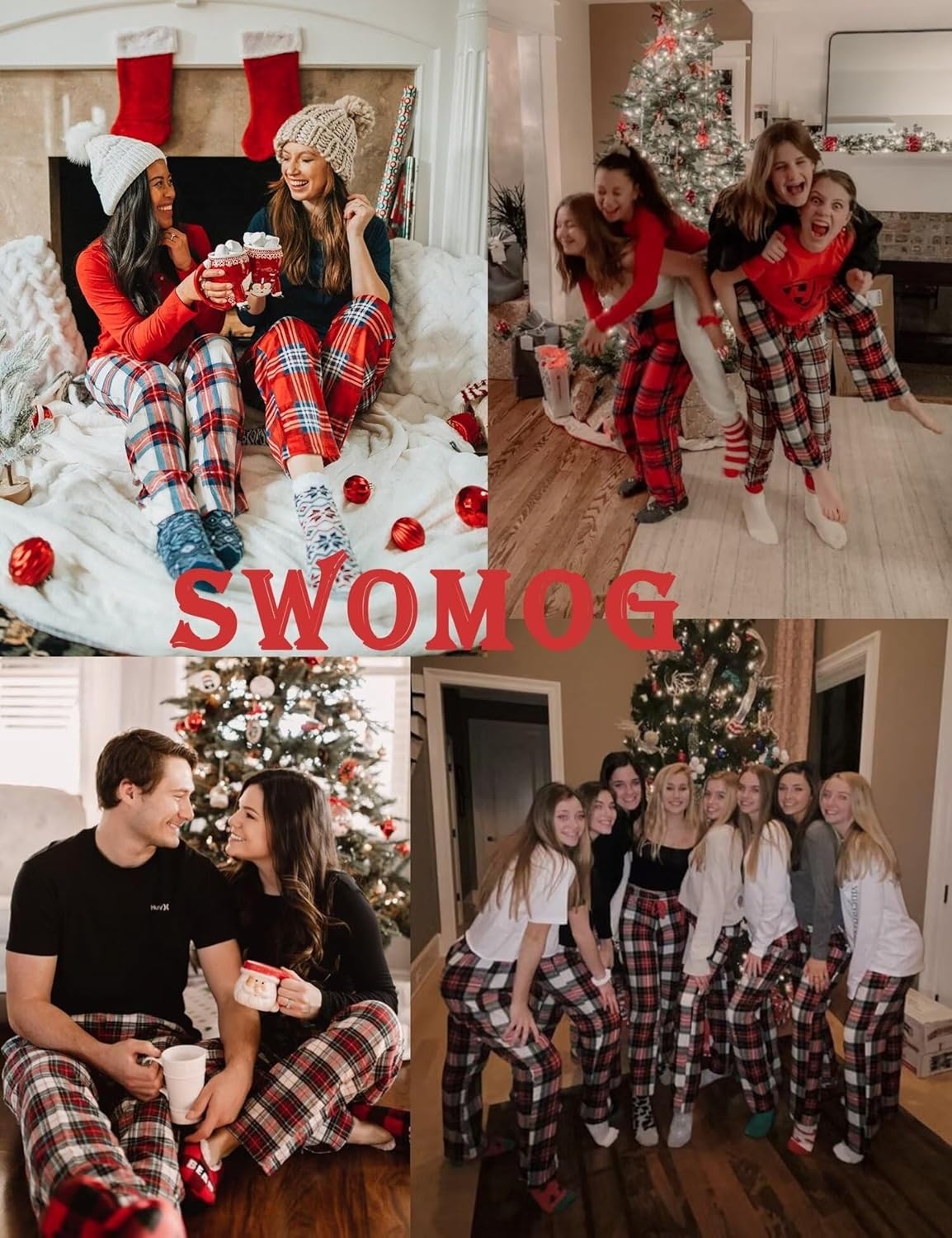 image:imageSWOMOG Christmas Pajamas Set for Couples Long Sleeve Sleepwear Women amp Men Matching Pjs Set Loungewear SetDeep Grey