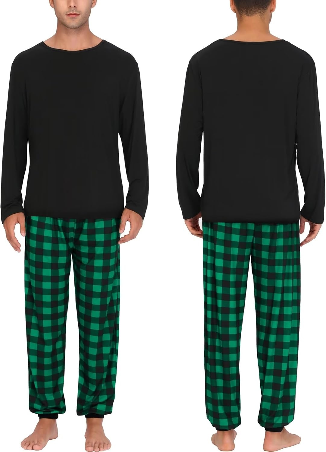 image:imageSWOMOG Christmas Pajamas Set for Couples Long Sleeve Sleepwear Women amp Men Matching Pjs Set Loungewear SetGreen Solid Top