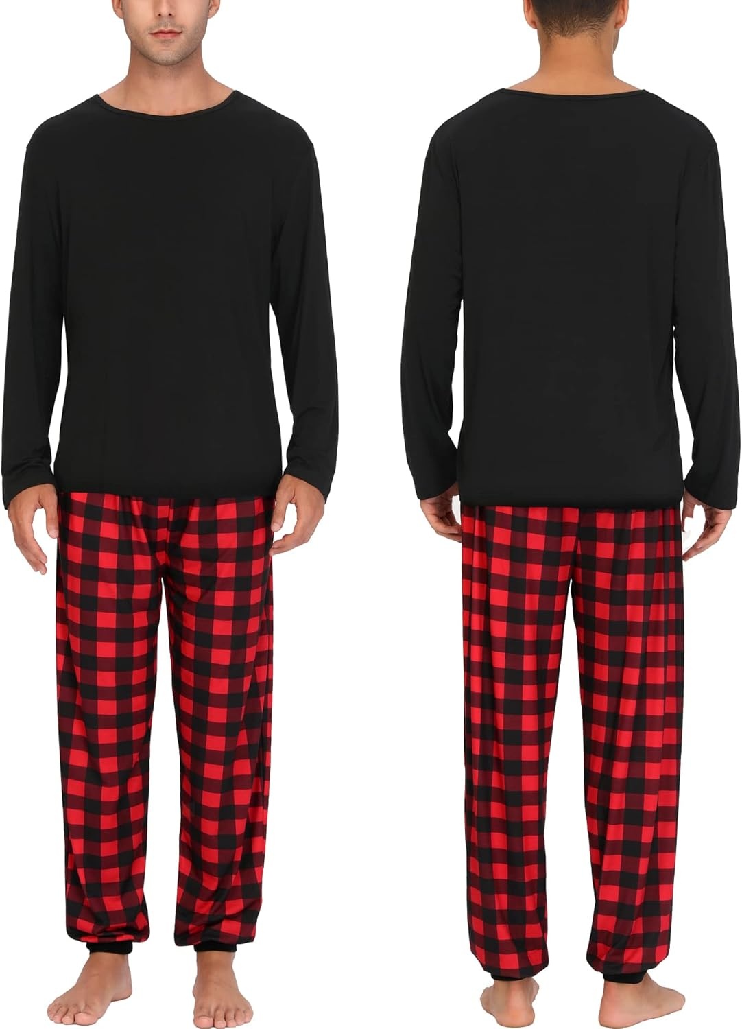 image:imageSWOMOG Christmas Pajamas Set for Couples Long Sleeve Sleepwear Women amp Men Matching Pjs Set Loungewear SetNavy Blue Solid Top