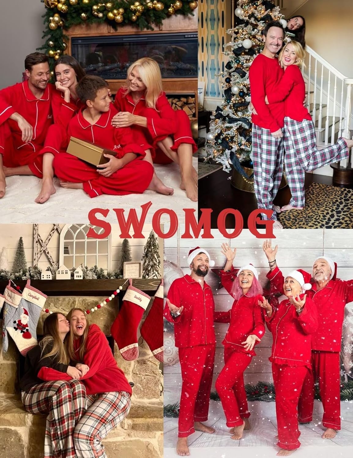image:imageSWOMOG Christmas Pajamas Set for Couples Long Sleeve Sleepwear Women amp Men Matching Pjs Set Loungewear SetRed