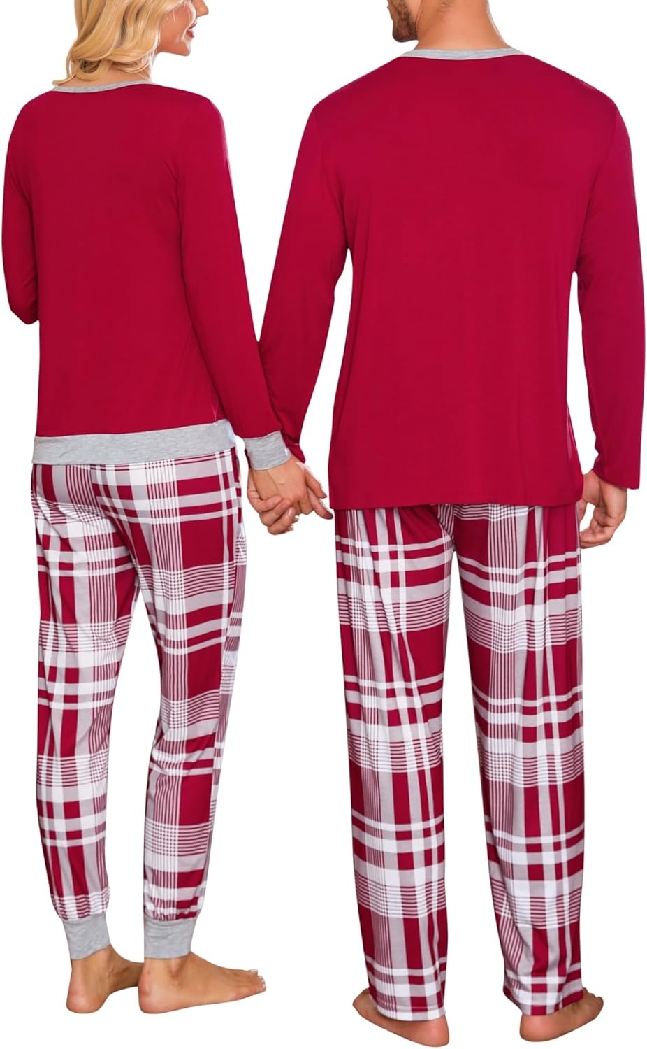image:imageSWOMOG Christmas Pajamas Set for Couples Long Sleeve Sleepwear Women amp Men Matching Pjs Set Loungewear SetWine Red Plaid