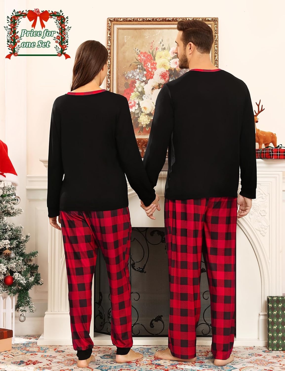 image:imageSWOMOG Couple Matching Pajamas Plaid Long Sleeve Christmas Pjs for Women Soft Warm Loungewear with Pocket Red Black Grid XXLarge